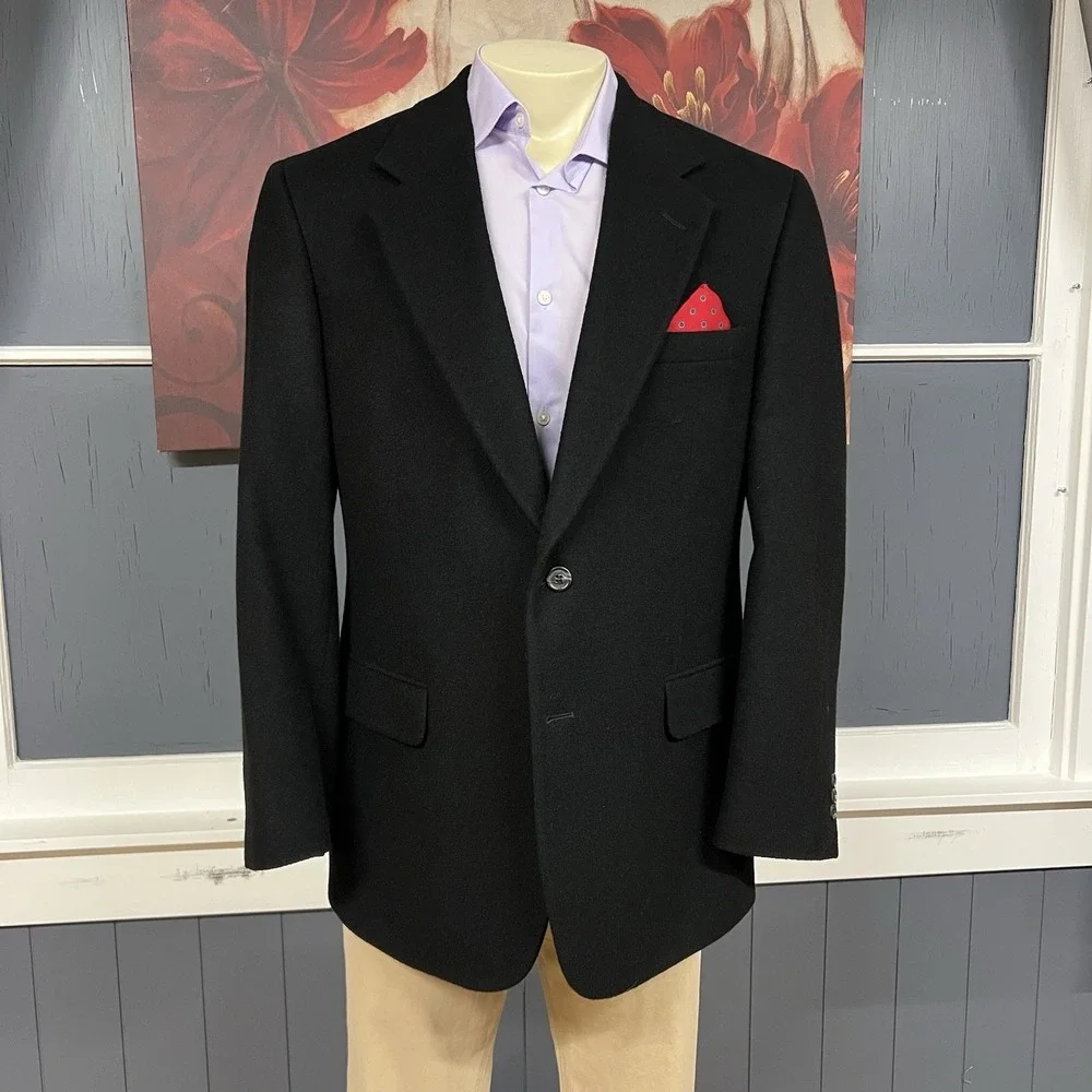 Vintage Brooks Brothers Camel Hair Blazer Jacket Sport Coat Mens 42R Black